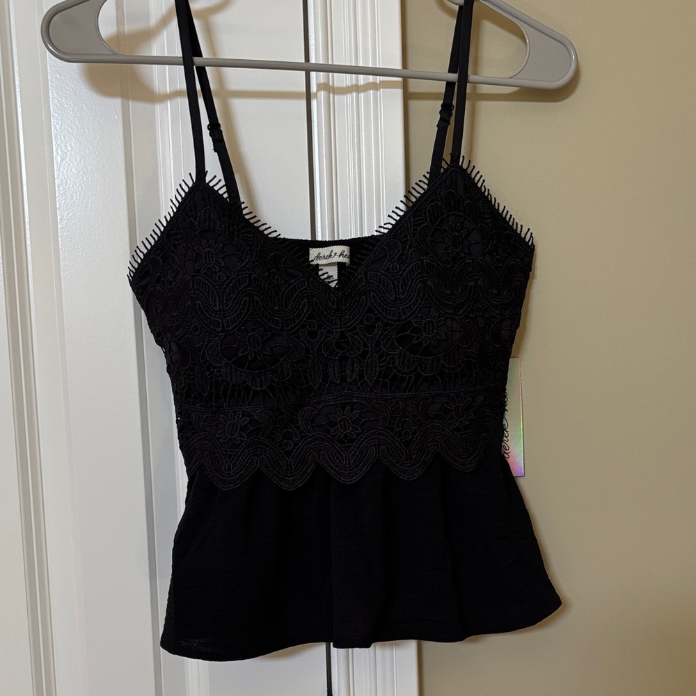 Free People Black Lace Peplum Camisole